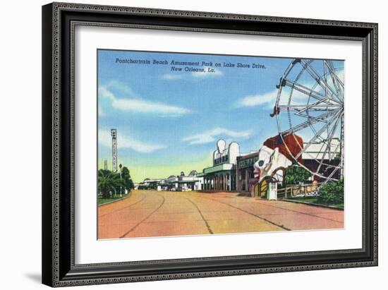 New Orleans, Louisiana - Pontchartrain Beach Amusement Park-Lantern Press-Framed Art Print