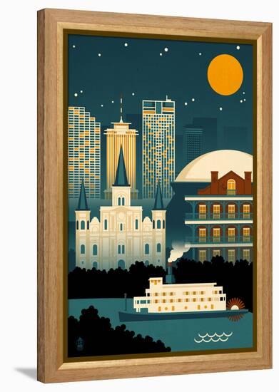 New Orleans, Louisiana - Retro Skyline (no text)-Lantern Press-Framed Stretched Canvas