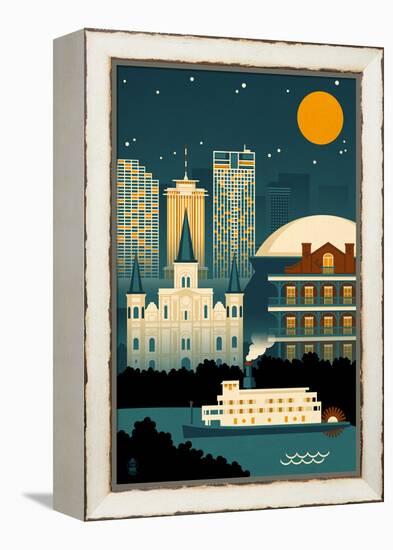 New Orleans, Louisiana - Retro Skyline (no text)-Lantern Press-Framed Stretched Canvas