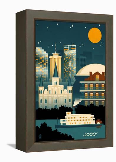 New Orleans, Louisiana - Retro Skyline (no text)-Lantern Press-Framed Stretched Canvas