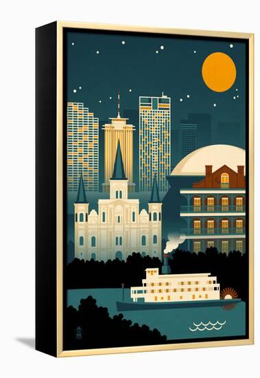 New Orleans, Louisiana - Retro Skyline (no text)-Lantern Press-Framed Stretched Canvas