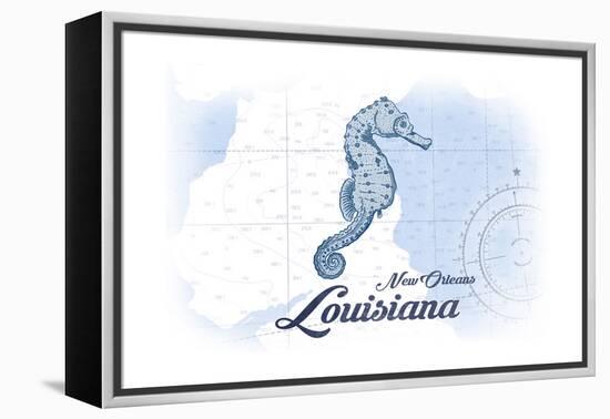 New Orleans, Louisiana - Seahorse - Blue - Coastal Icon-Lantern Press-Framed Stretched Canvas