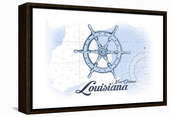 New Orleans, Louisiana - Ship Wheel - Blue - Coastal Icon-Lantern Press-Framed Stretched Canvas