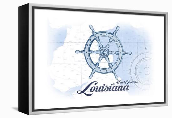 New Orleans, Louisiana - Ship Wheel - Blue - Coastal Icon-Lantern Press-Framed Stretched Canvas