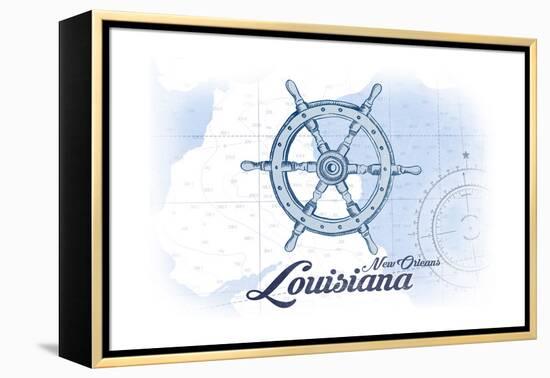 New Orleans, Louisiana - Ship Wheel - Blue - Coastal Icon-Lantern Press-Framed Stretched Canvas