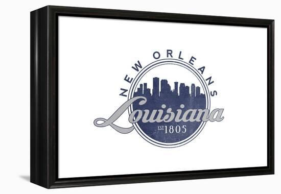 New Orleans, Louisiana - Skyline Seal (Blue)-Lantern Press-Framed Stretched Canvas