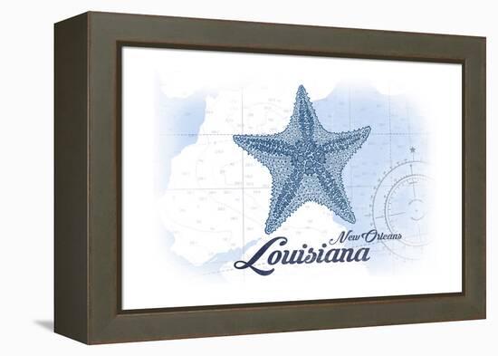 New Orleans, Louisiana - Starfish - Blue - Coastal Icon-Lantern Press-Framed Stretched Canvas