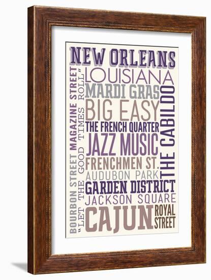 New Orleans, Louisiana - Typography-Lantern Press-Framed Art Print