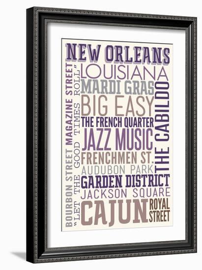 New Orleans, Louisiana - Typography-Lantern Press-Framed Art Print