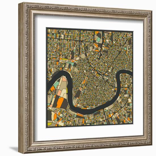 New Orleans Map-Jazzberry Blue-Framed Art Print