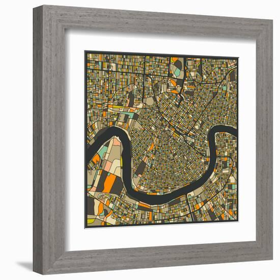 New Orleans Map-Jazzberry Blue-Framed Art Print