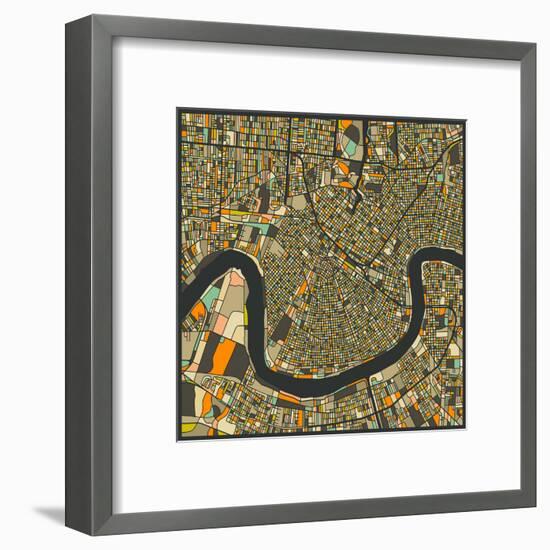 New Orleans Map-Jazzberry Blue-Framed Art Print