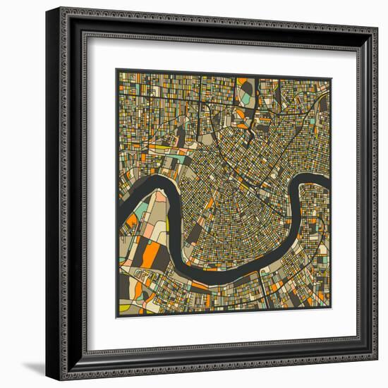 New Orleans Map-Jazzberry Blue-Framed Art Print