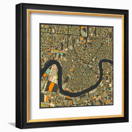 New Orleans Map-Jazzberry Blue-Framed Art Print