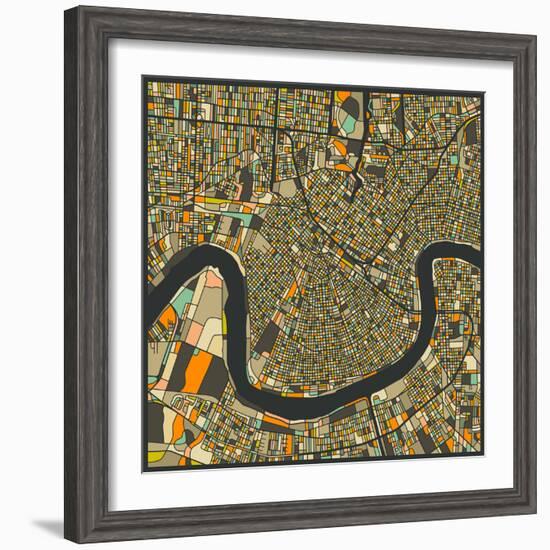 New Orleans Map-Jazzberry Blue-Framed Premium Giclee Print