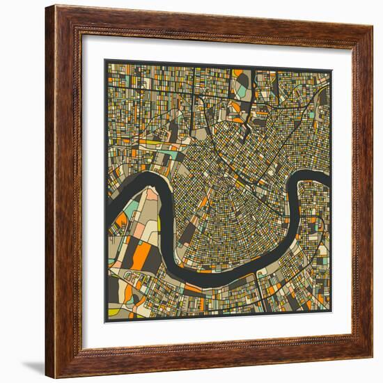 New Orleans Map-Jazzberry Blue-Framed Premium Giclee Print