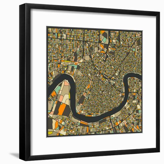 New Orleans Map-Jazzberry Blue-Framed Premium Giclee Print