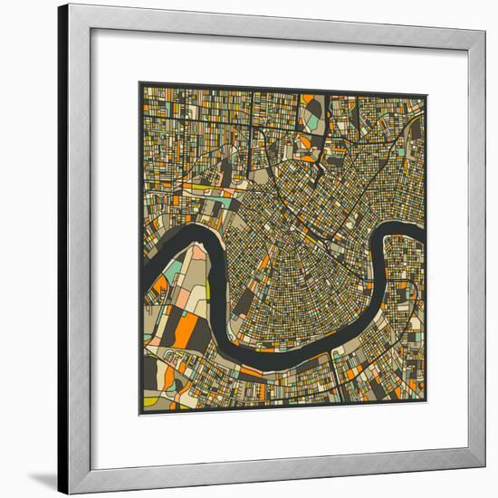 New Orleans Map-Jazzberry Blue-Framed Premium Giclee Print