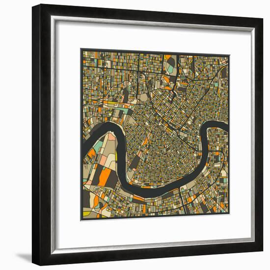 New Orleans Map-Jazzberry Blue-Framed Premium Giclee Print