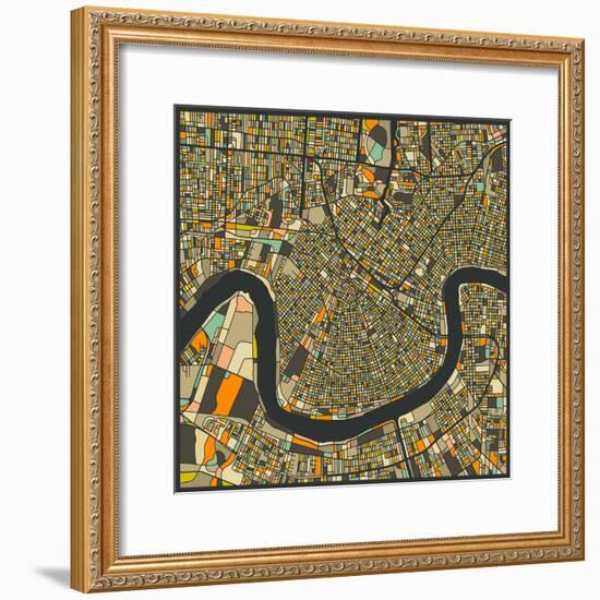 New Orleans Map-Jazzberry Blue-Framed Premium Giclee Print