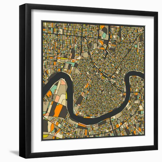 New Orleans Map-Jazzberry Blue-Framed Premium Giclee Print