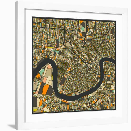 New Orleans Map-Jazzberry Blue-Framed Art Print