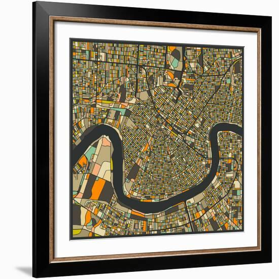 New Orleans Map-Jazzberry Blue-Framed Art Print