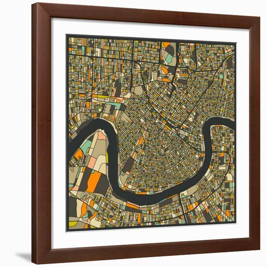 New Orleans Map-Jazzberry Blue-Framed Art Print