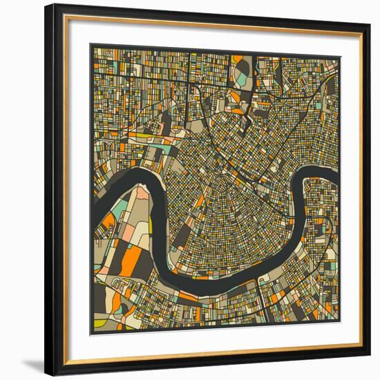 New Orleans Map-Jazzberry Blue-Framed Art Print