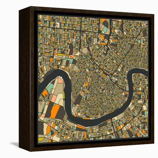 New Orleans Map-Jazzberry Blue-Framed Stretched Canvas