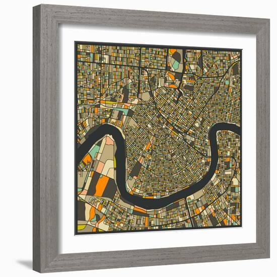 New Orleans Map-Jazzberry Blue-Framed Art Print