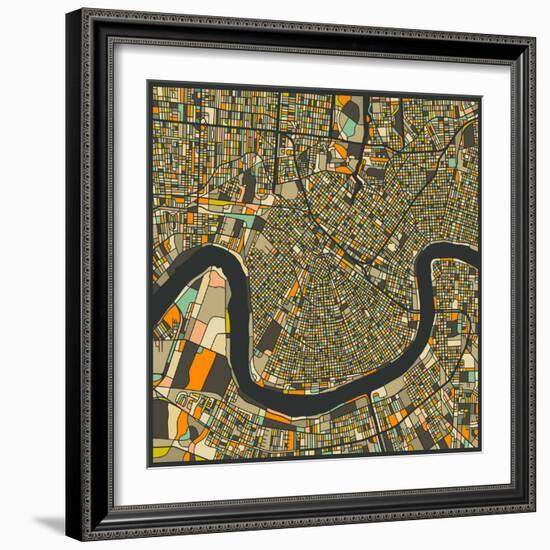 New Orleans Map-Jazzberry Blue-Framed Art Print