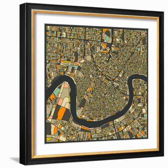 New Orleans Map-Jazzberry Blue-Framed Art Print