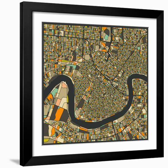 New Orleans Map-Jazzberry Blue-Framed Giclee Print