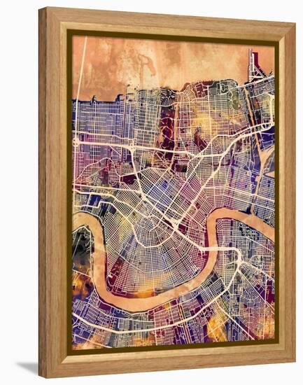 New Orleans Street Map-Michael Tompsett-Framed Stretched Canvas