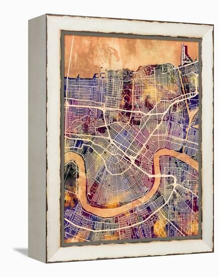 New Orleans Street Map-Michael Tompsett-Framed Stretched Canvas