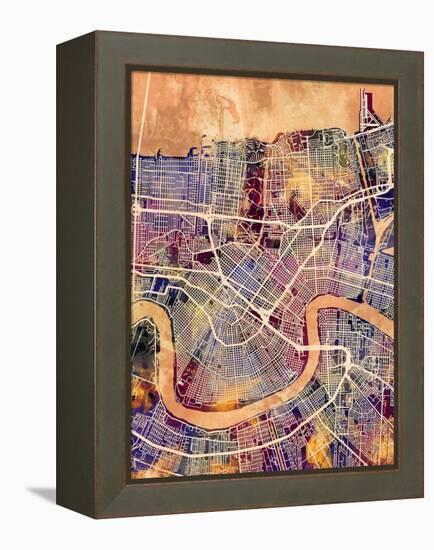 New Orleans Street Map-Michael Tompsett-Framed Stretched Canvas