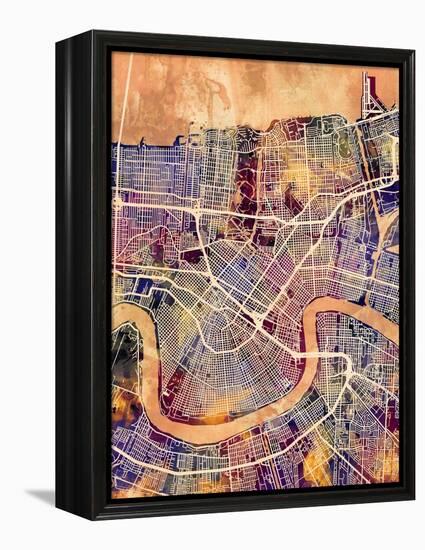 New Orleans Street Map-Michael Tompsett-Framed Stretched Canvas