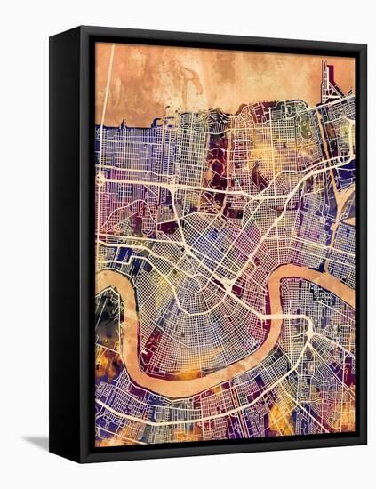 New Orleans Street Map-Michael Tompsett-Framed Stretched Canvas