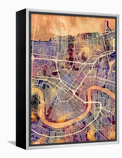 New Orleans Street Map-Michael Tompsett-Framed Stretched Canvas