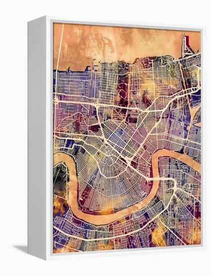 New Orleans Street Map-Michael Tompsett-Framed Stretched Canvas