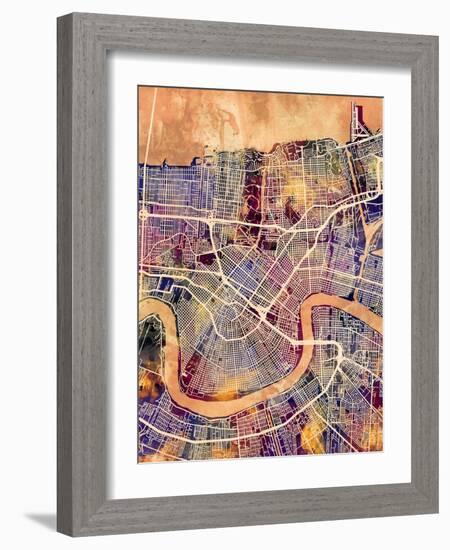 New Orleans Street Map-Michael Tompsett-Framed Art Print