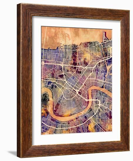 New Orleans Street Map-Michael Tompsett-Framed Art Print