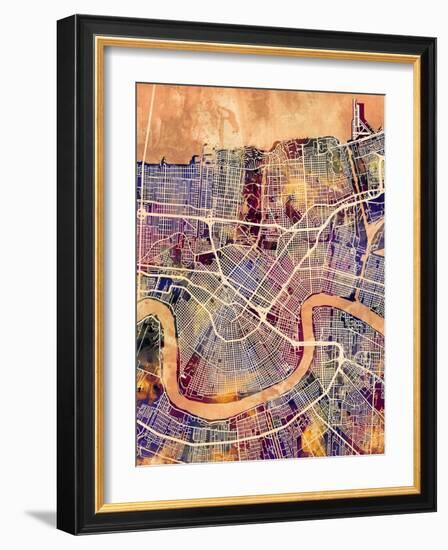 New Orleans Street Map-Michael Tompsett-Framed Art Print