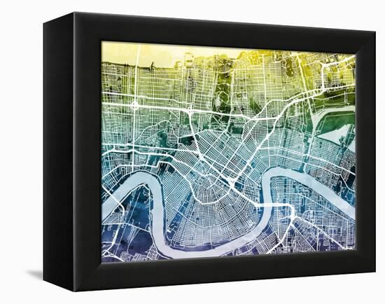 New Orleans Street Map-Michael Tompsett-Framed Stretched Canvas