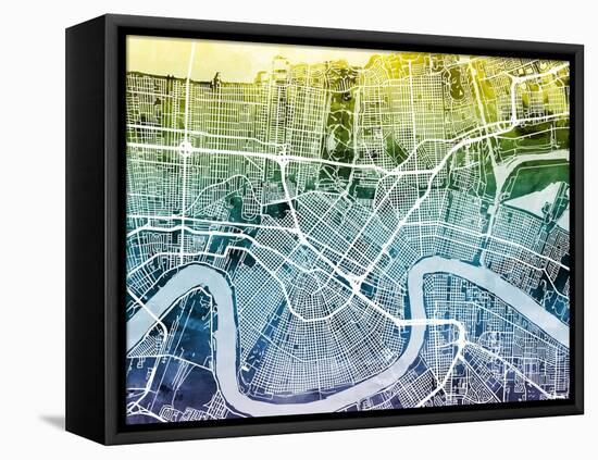 New Orleans Street Map-Michael Tompsett-Framed Stretched Canvas