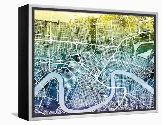 New Orleans Street Map-Michael Tompsett-Framed Stretched Canvas