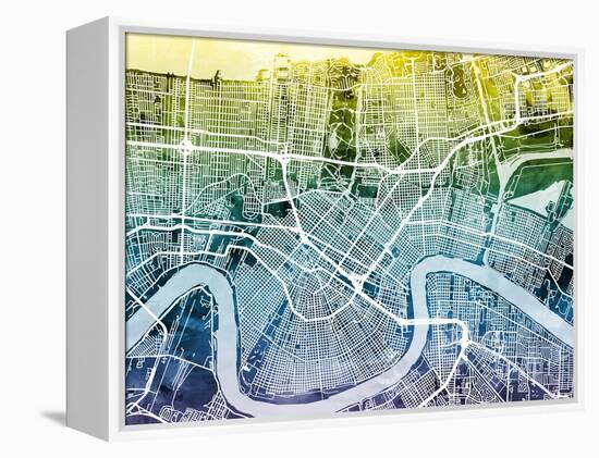 New Orleans Street Map-Michael Tompsett-Framed Stretched Canvas