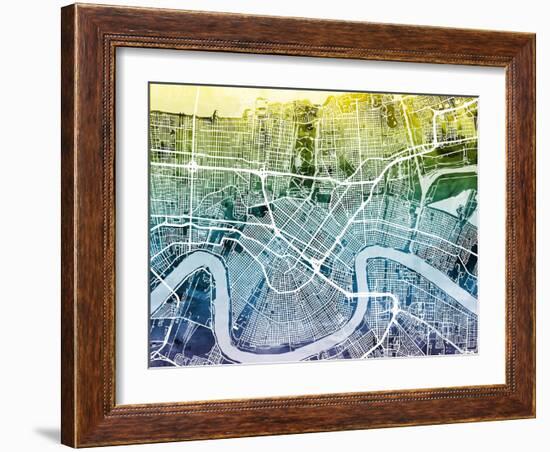 New Orleans Street Map-Michael Tompsett-Framed Art Print