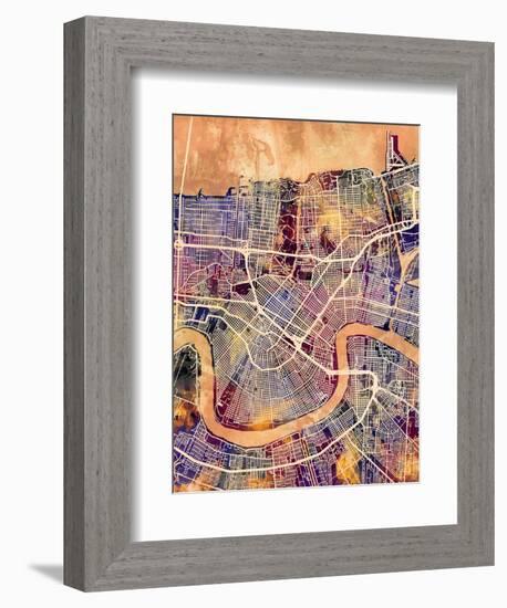 New Orleans Street Map-Michael Tompsett-Framed Art Print